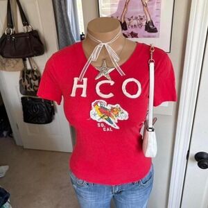 y2k 2000s hollister spellout red graphic tee